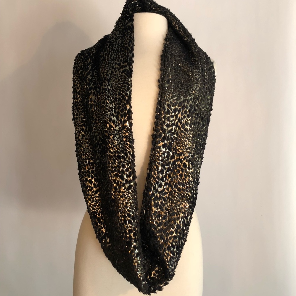 Metallic Furry Animal Print Infinity Scarf